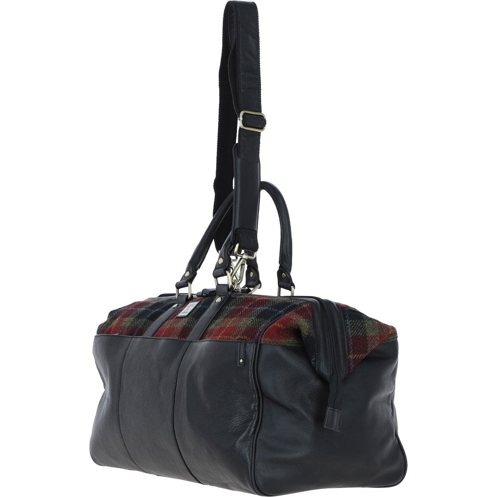 Ashwood Leather Harris Tweed Doctor Holdall Black/Green/Red