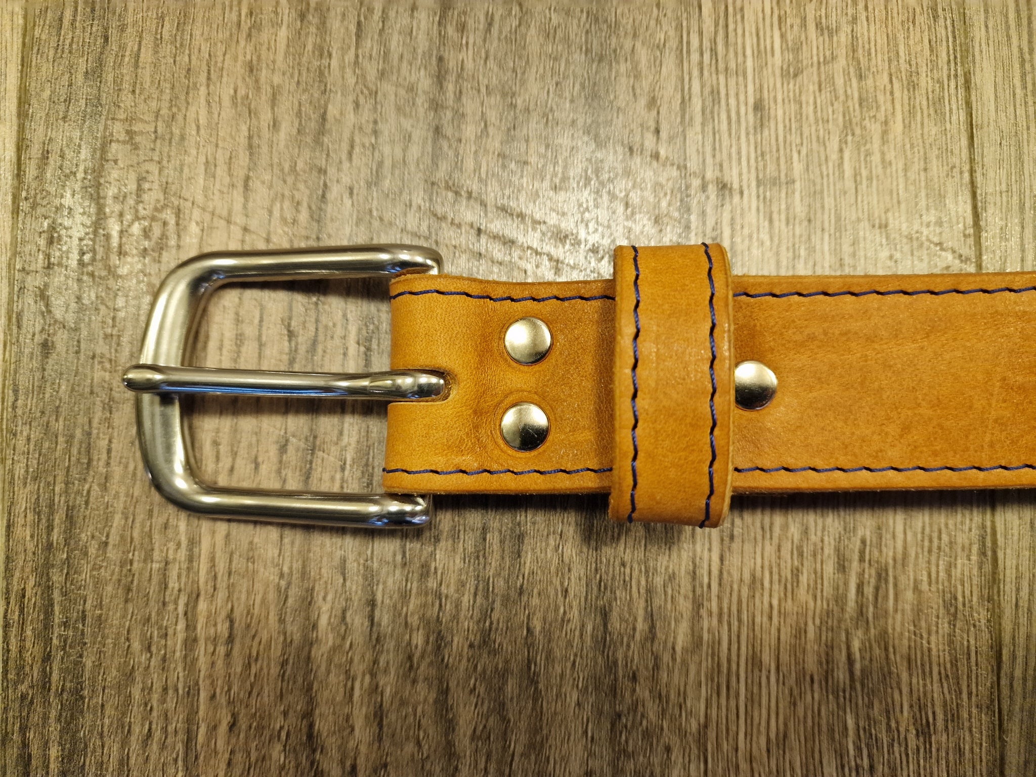 Retreat Clothing Handmade Tan / Blue stitching Leather Jeans Belt