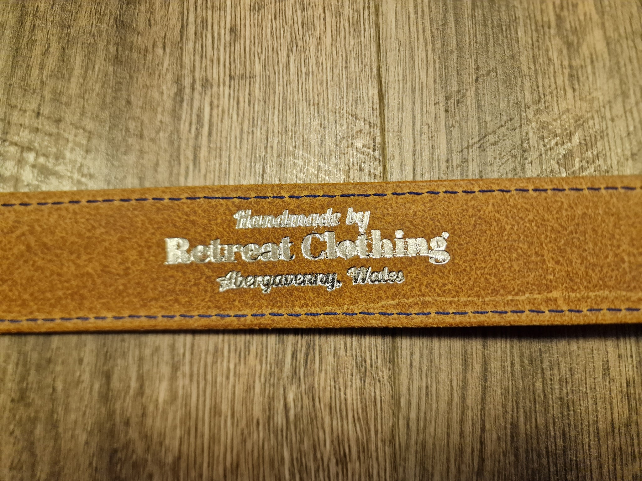 Retreat Clothing Handmade Tan / Blue stitching Leather Jeans Belt