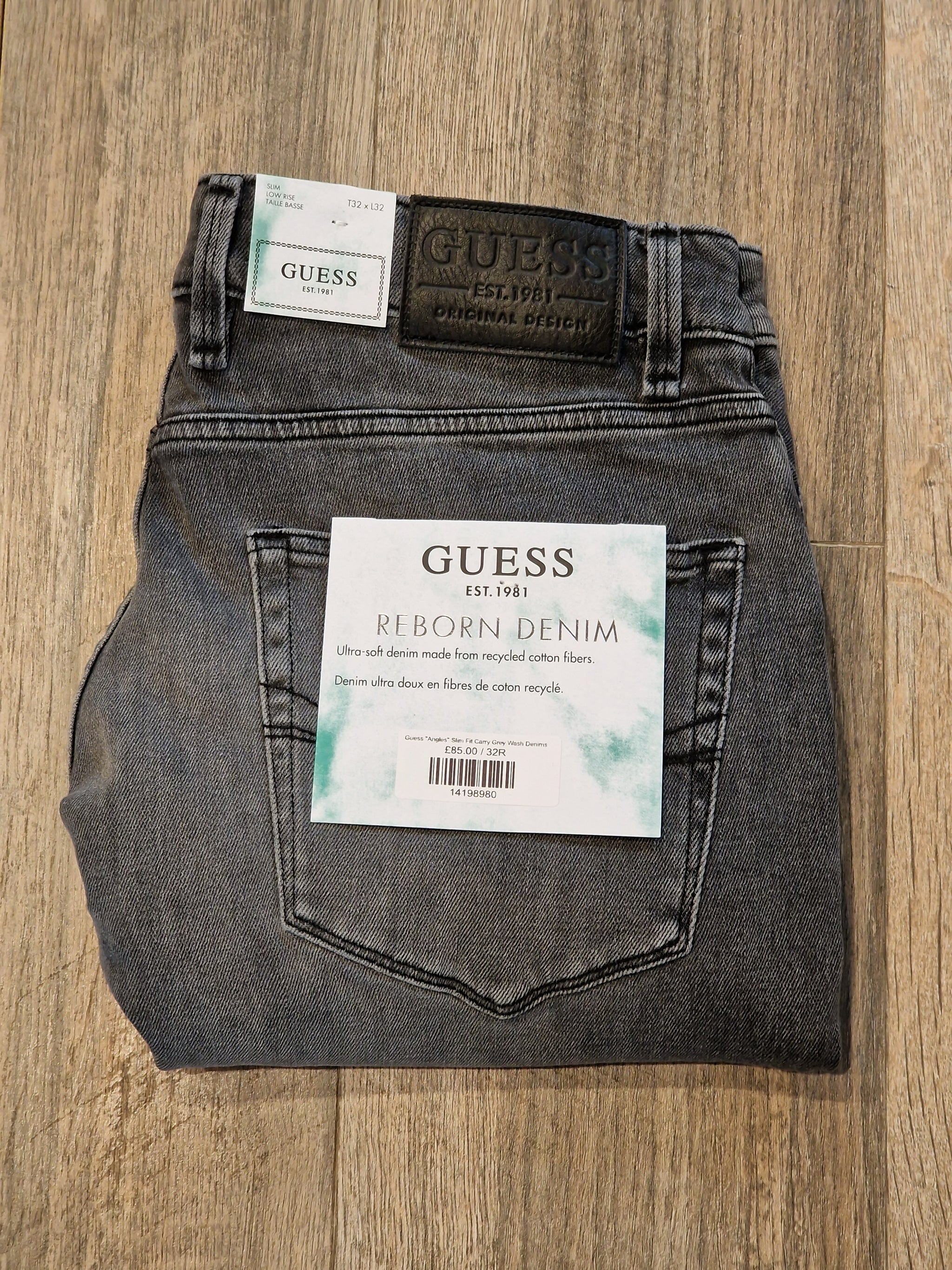 Jeans GUESS Para Hombre - Estilo MIAMI 2CRG CARRY GREY, 5 Bolsillos, Efecto Lavado Y Cierre Con Cremallera