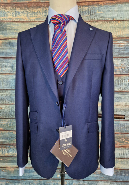 Lester Banks Navy Pure Wool Barberis 3pci Suit