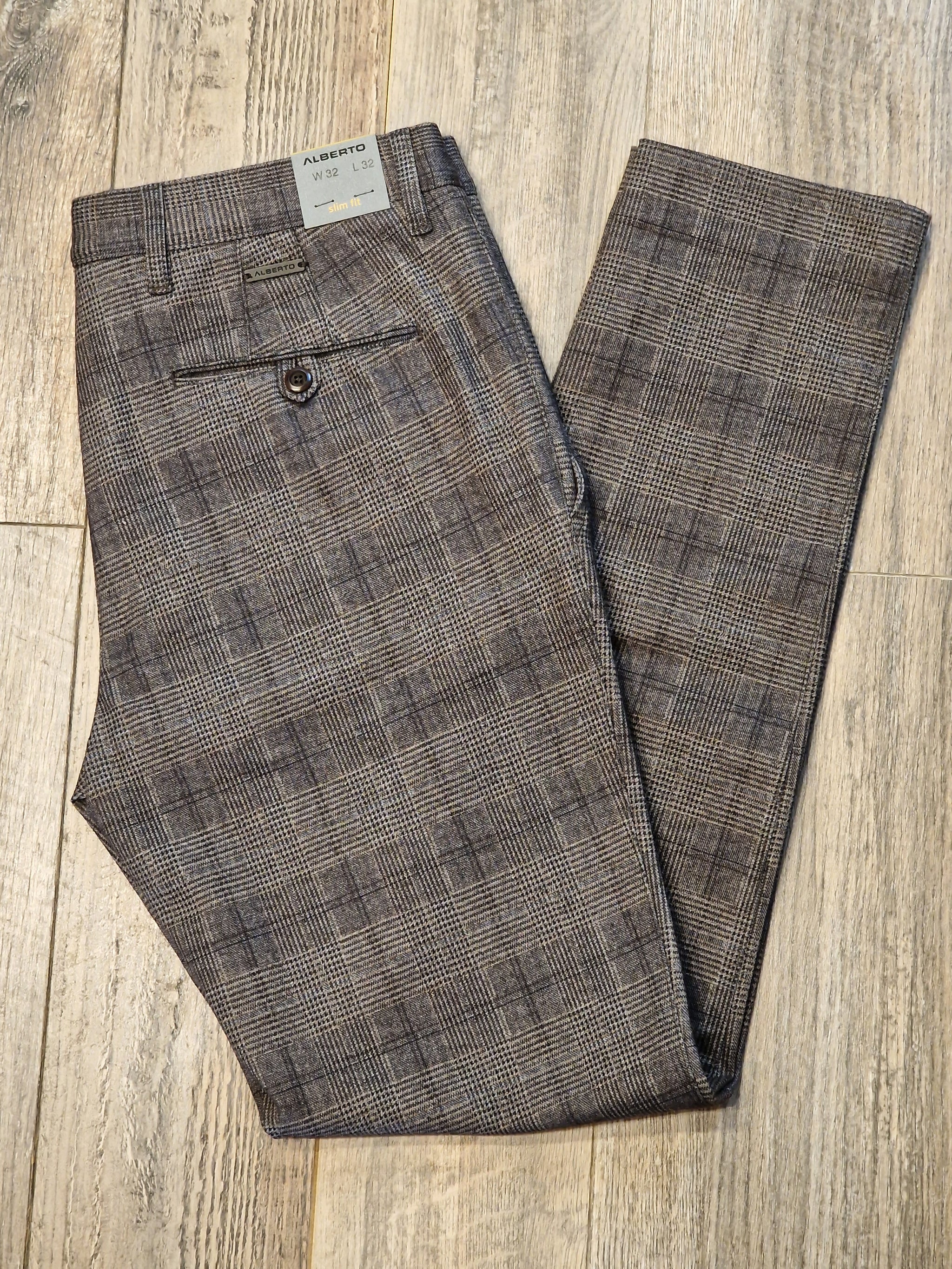 Alberto winter Slim Fit - GLENCHECK JERSEY CHINOS