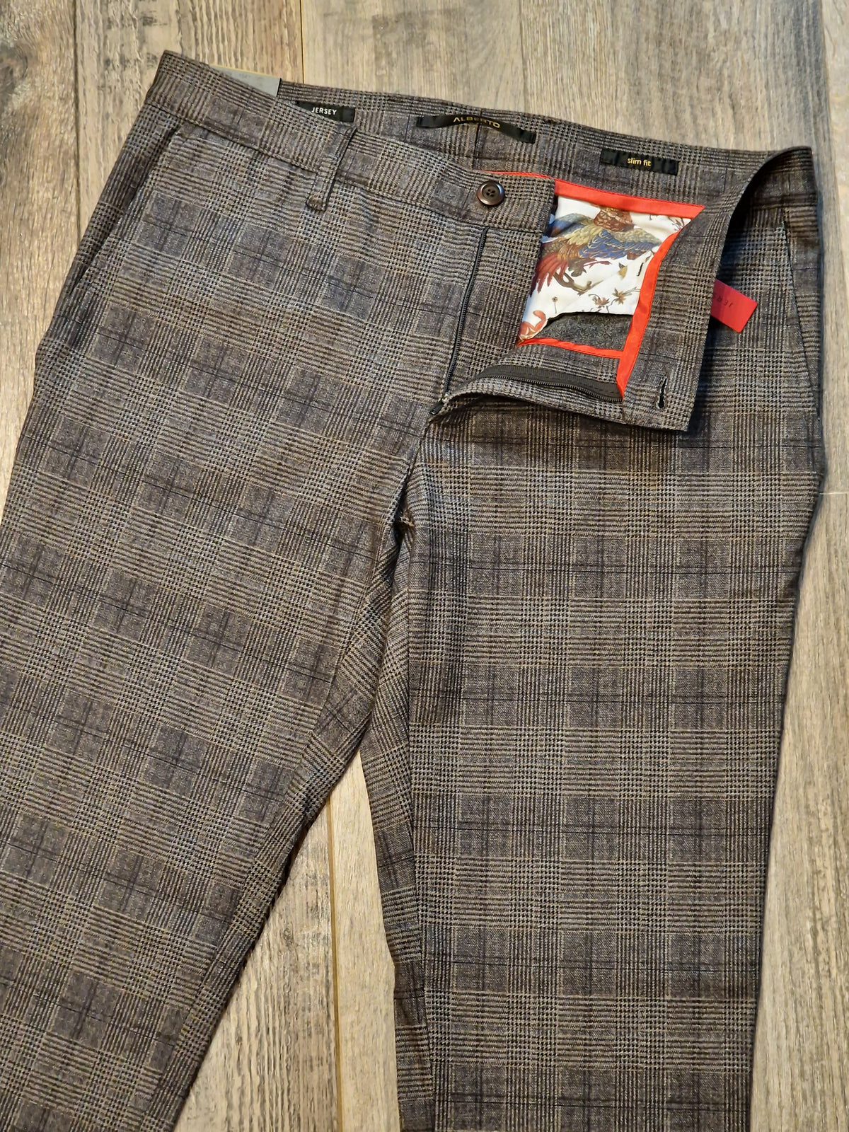 Alberto winter Slim Fit - GLENCHECK JERSEY CHINOS