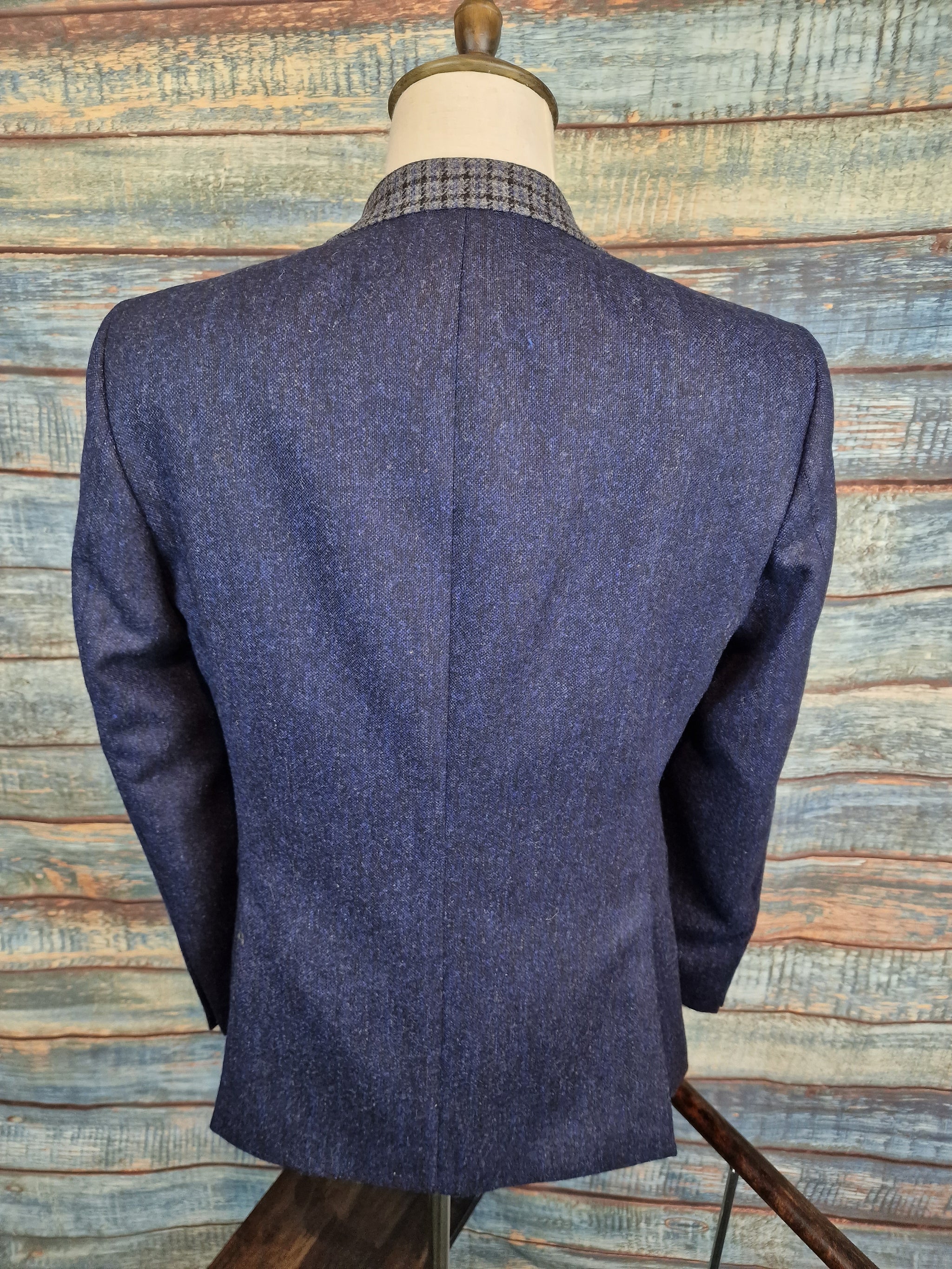 Mazzelli Navy Shetland tweed with Check Collar and trims