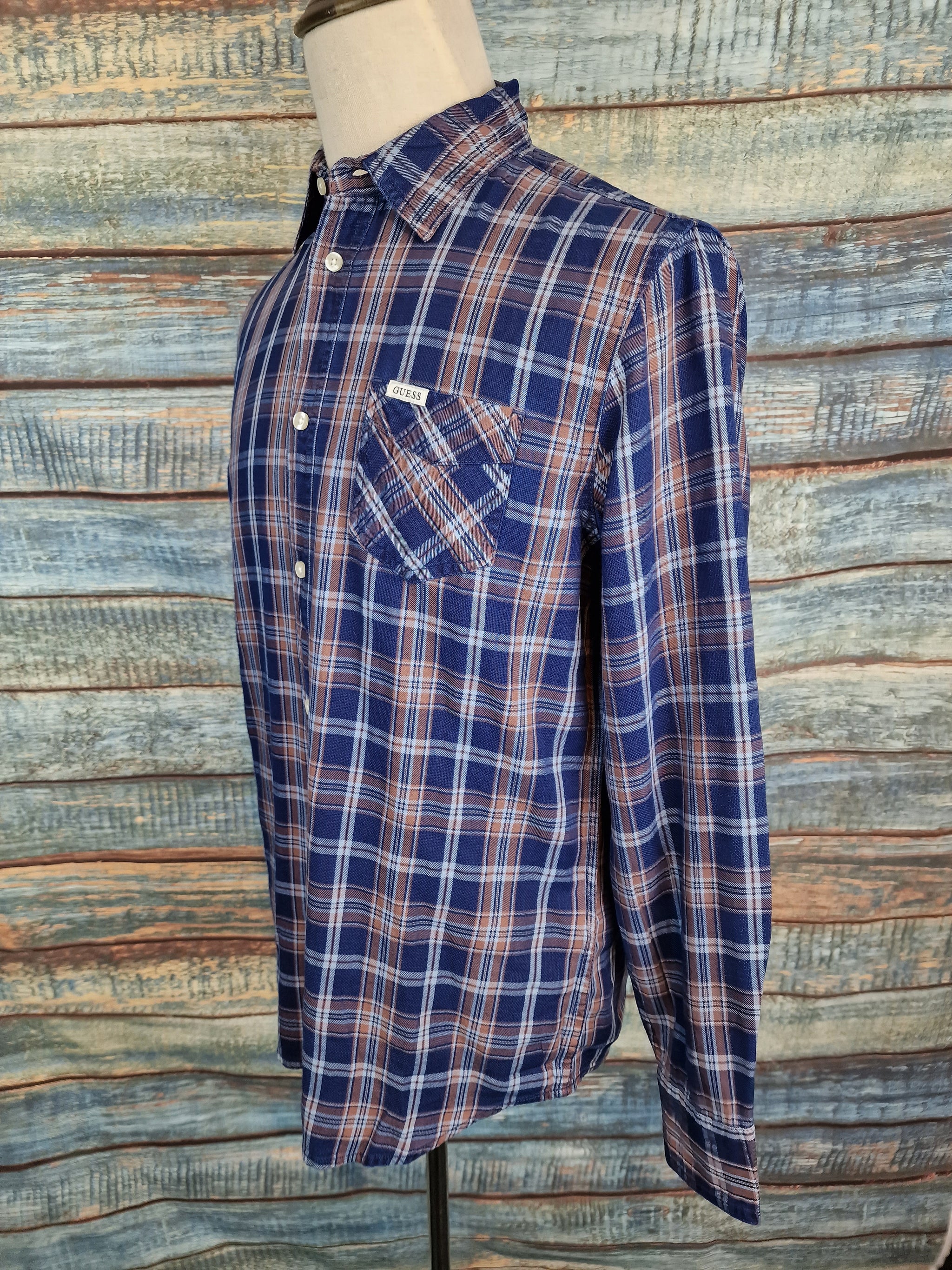 Guess Regular Fit Cotton Blue/ Brown check shirt