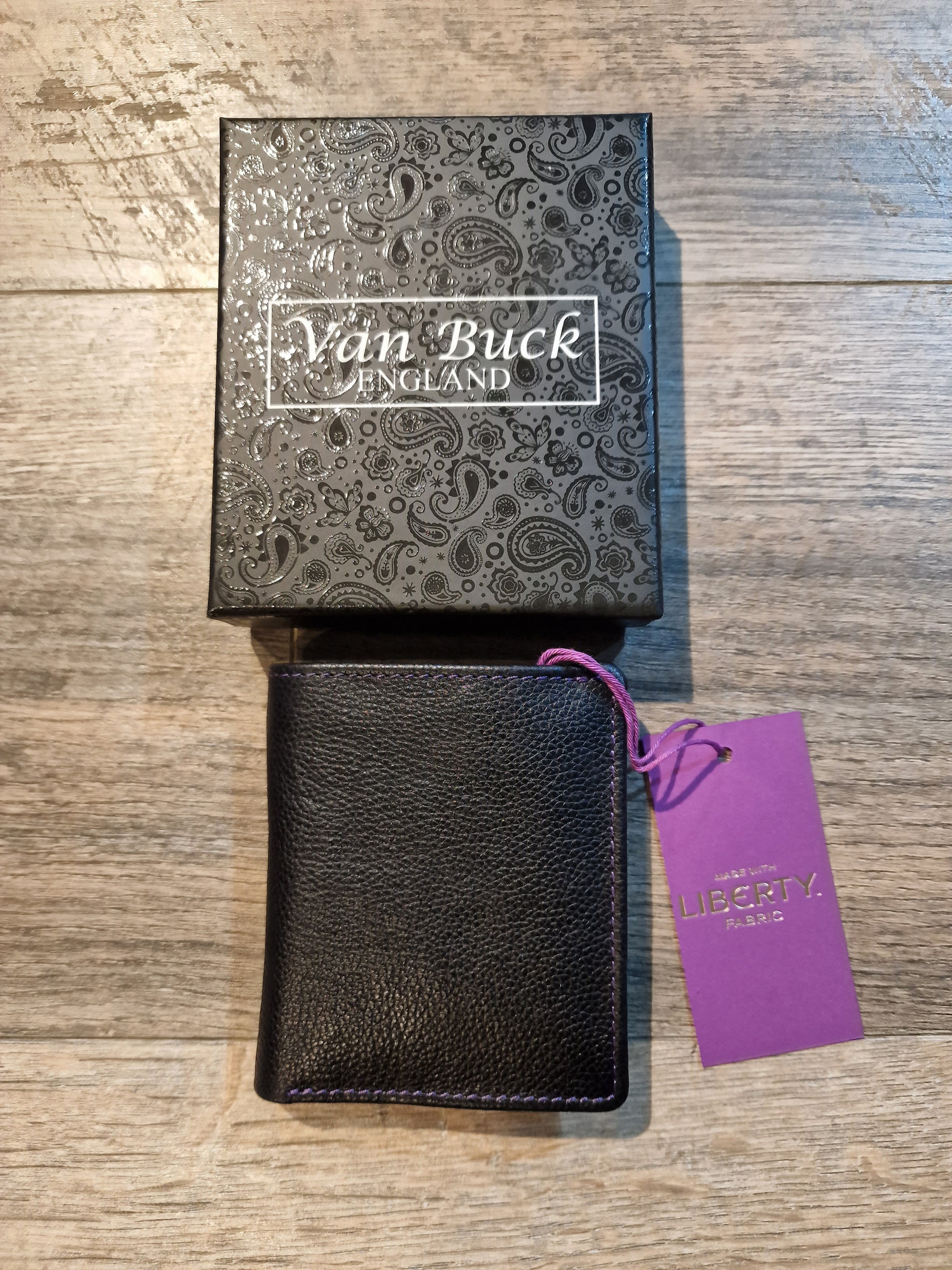 Van Buck Black Leather Card Holder Trimmed With Liberty Fabric
