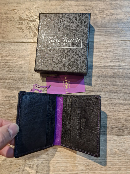 Van Buck Black Leather Card Holder Trimmed With Liberty Fabric