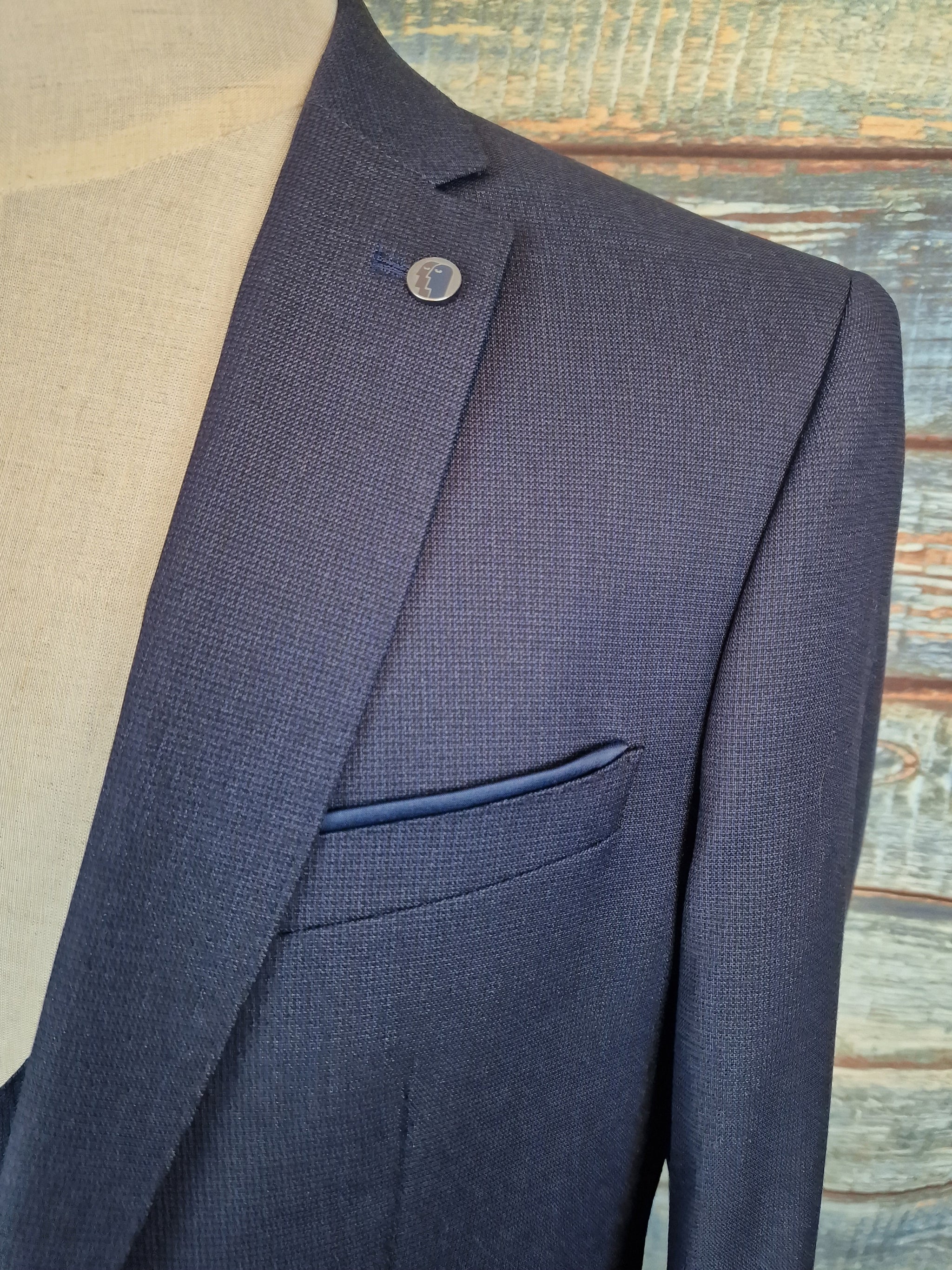 Remus Uomo Slim Fit blue micro check 3 Piece Suit