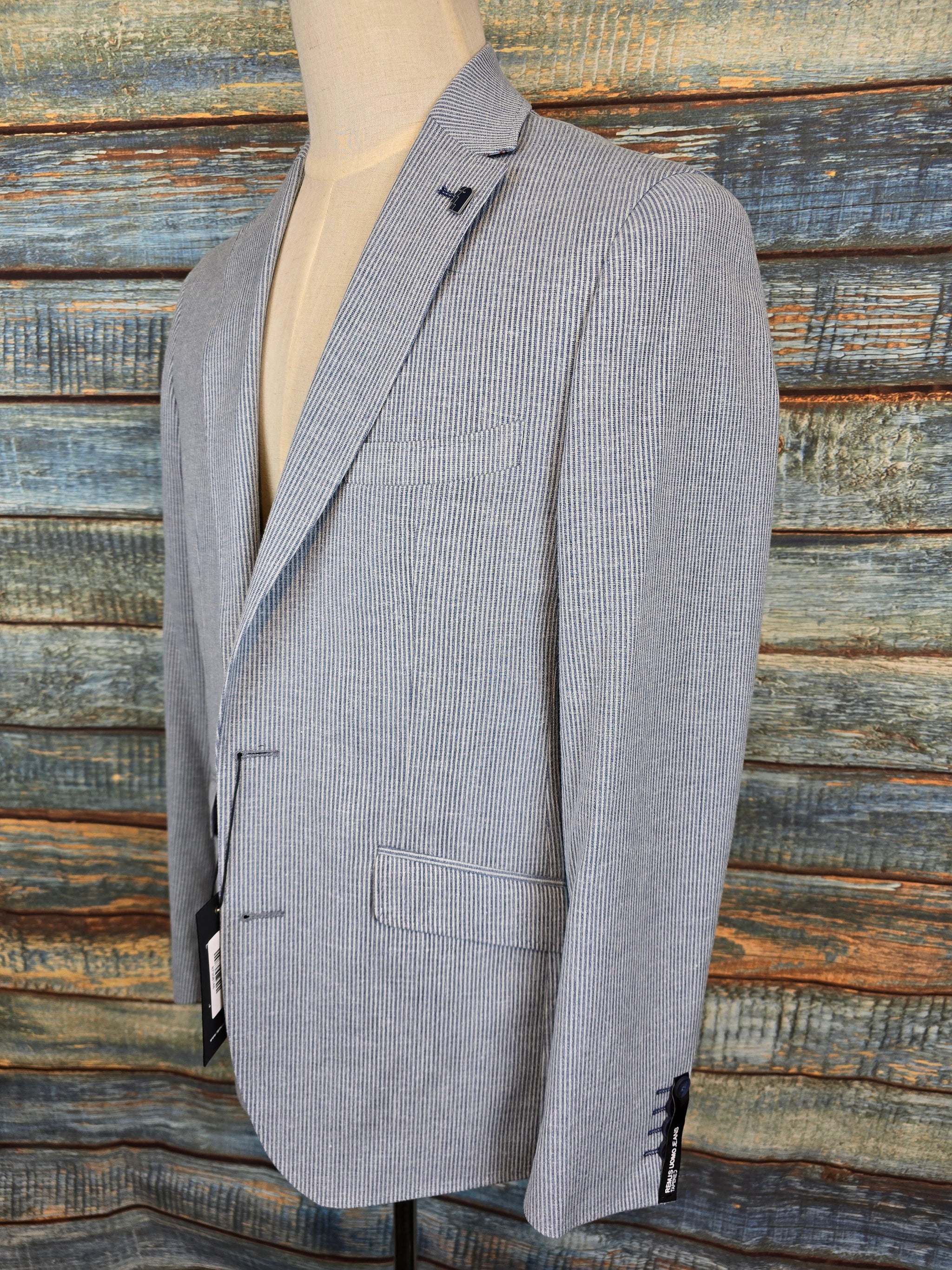 Remus Uomo Tapered Fit linen & Cotton Fine stripe Jacket