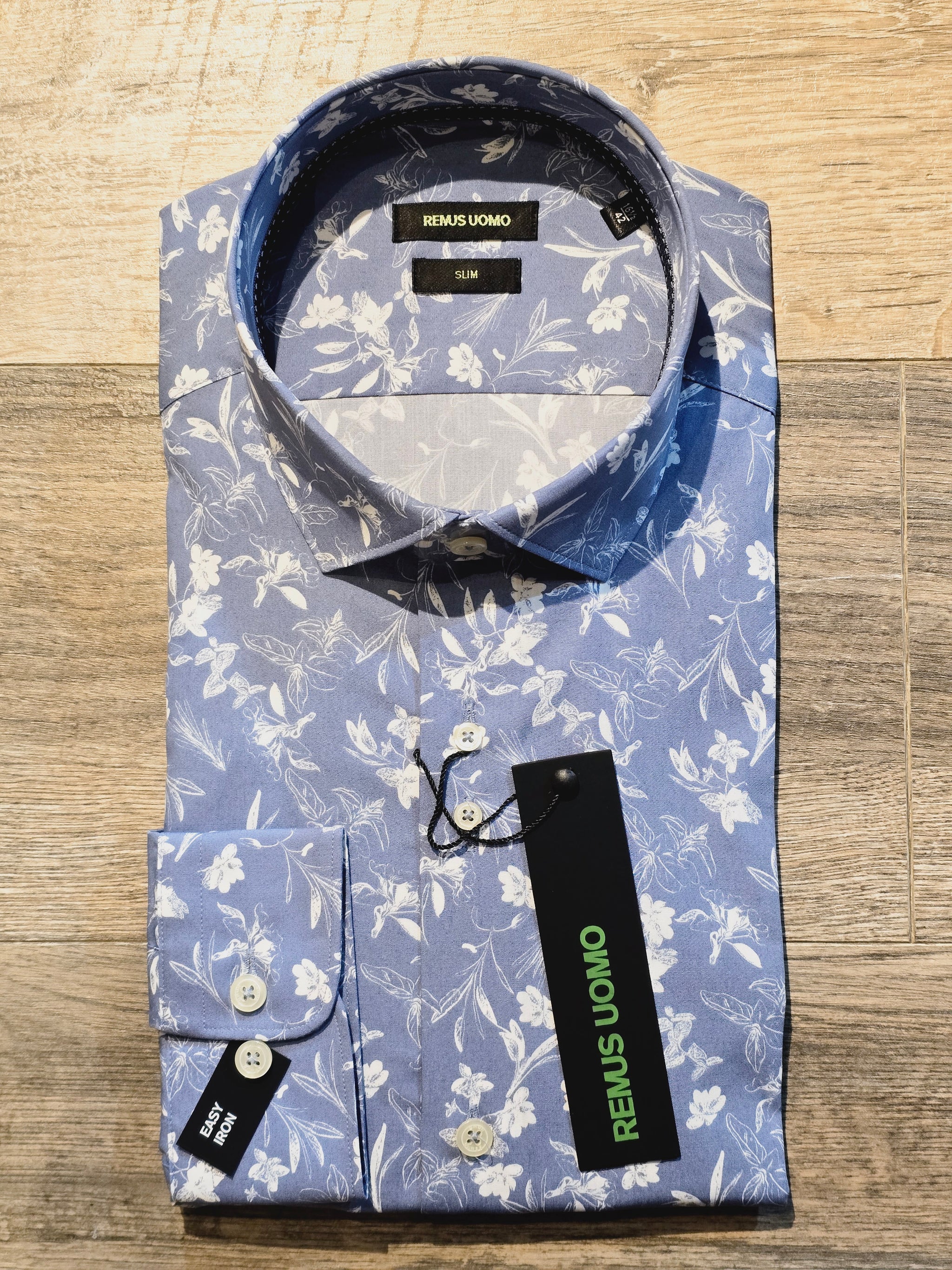 Remus Uomo Slim Fit Light blue flower print Shirt