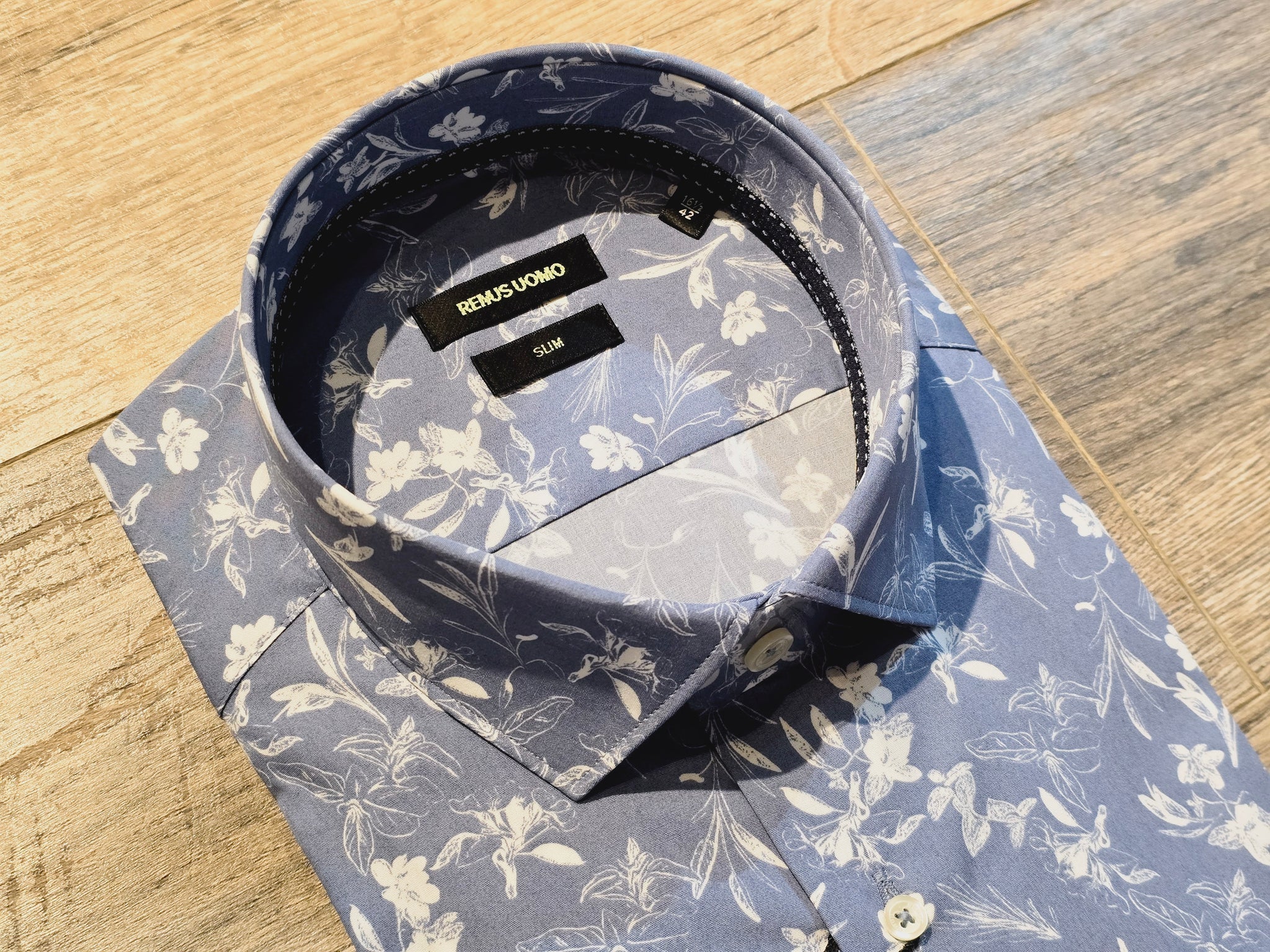 Remus Uomo Slim Fit Light blue flower print Shirt