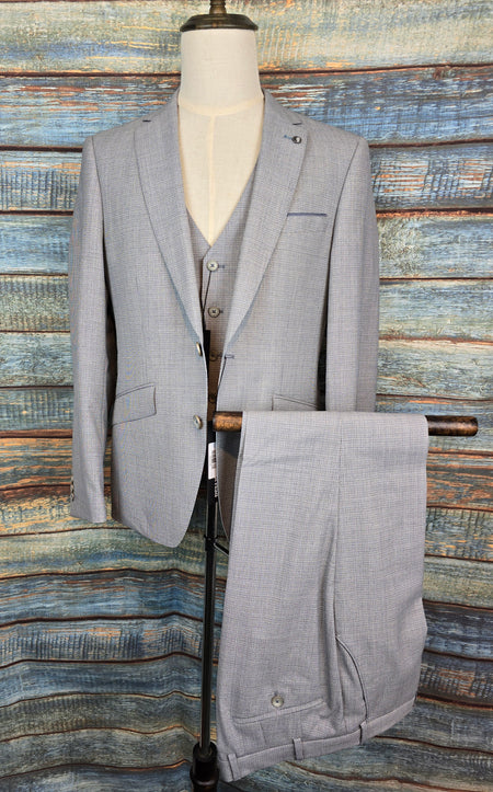 Remus Uomo Light Grey/Blue micro check Tapered Fit 3 piece suit