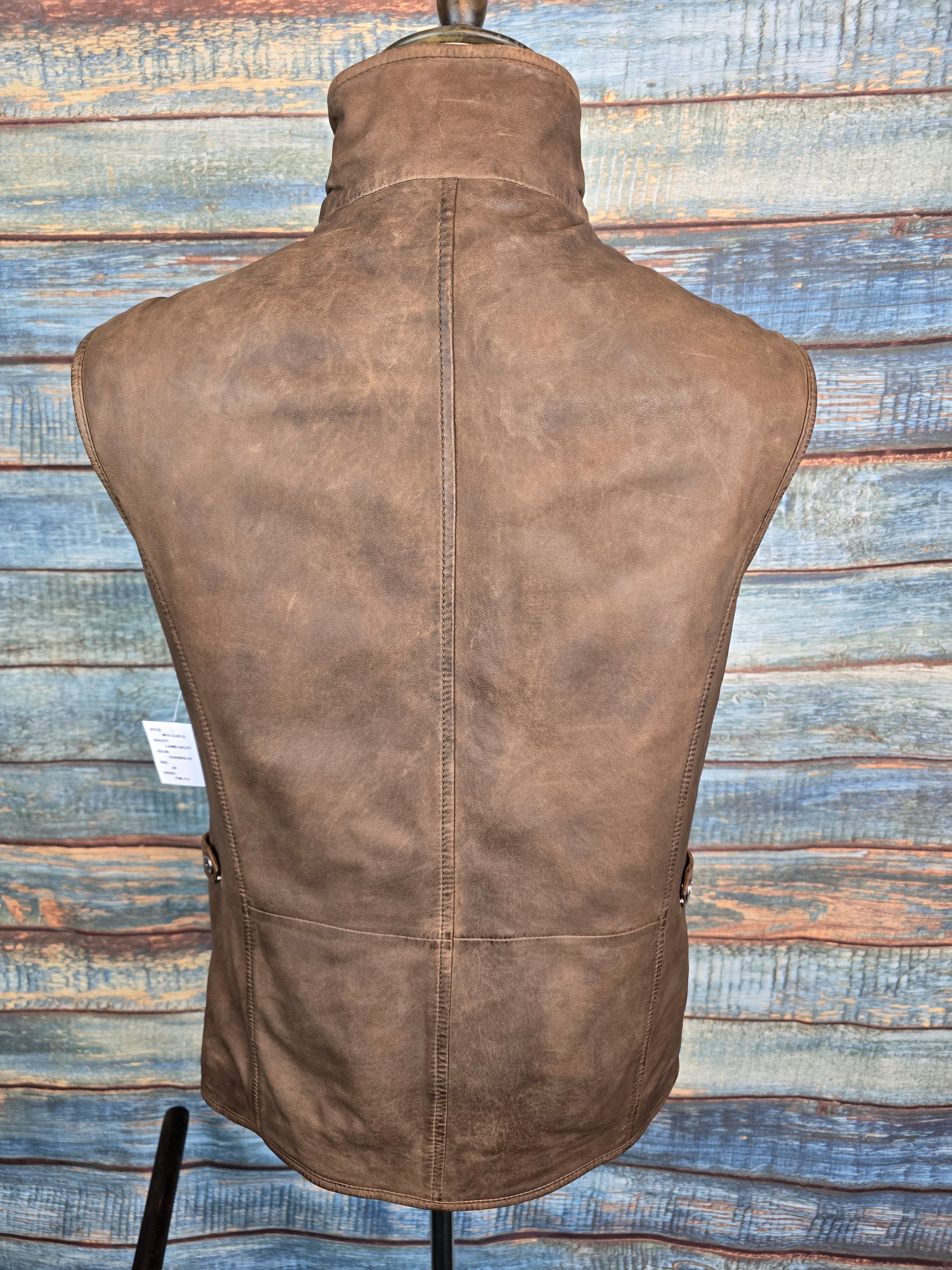 Trapper "M15 Vest" Buff Leather Gilet - Mid-Brown