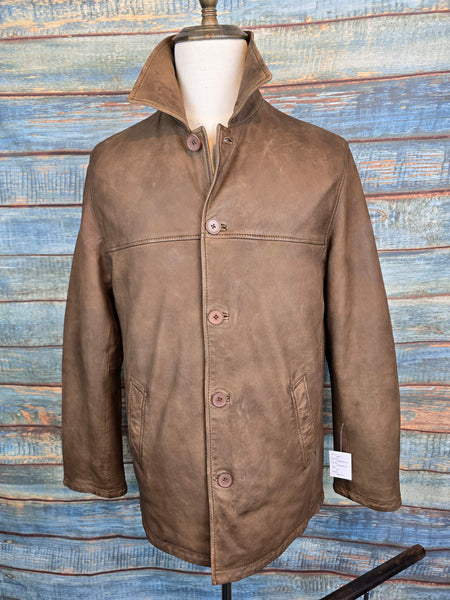 Trapper "Classic Box" 3/4 Buff Leather Jacket - Mid-Brown
