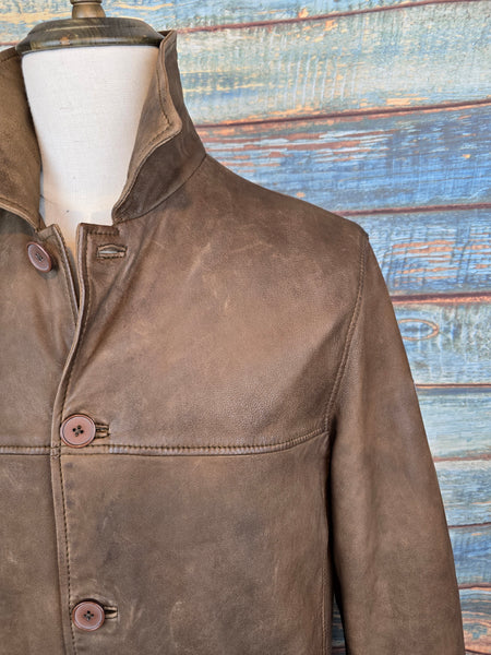Trapper "Classic Box" 3/4 Buff Leather Jacket - Mid-Brown