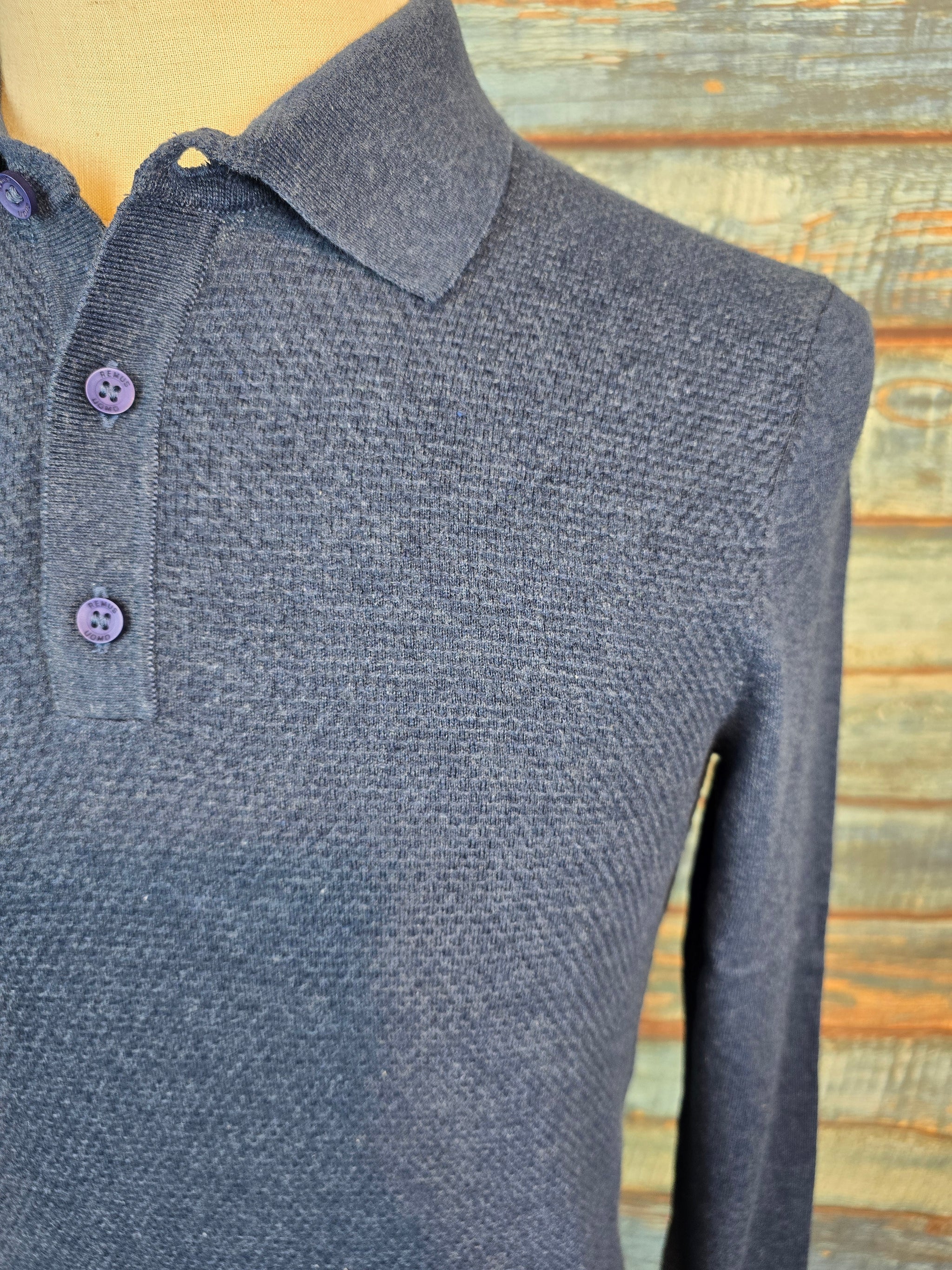 Remus Uomo Long Sleeve Knitted Cotton Polo Shirt