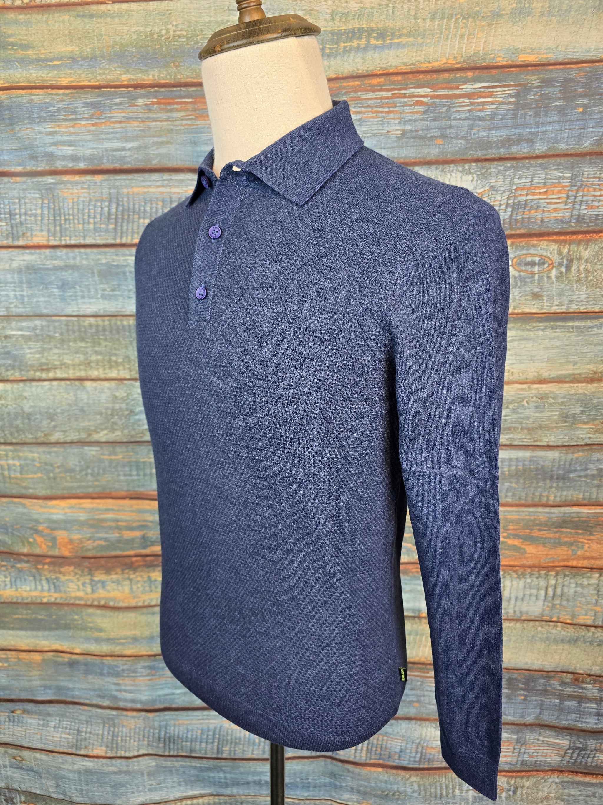 Remus Uomo Long Sleeve Knitted Cotton Polo Shirt