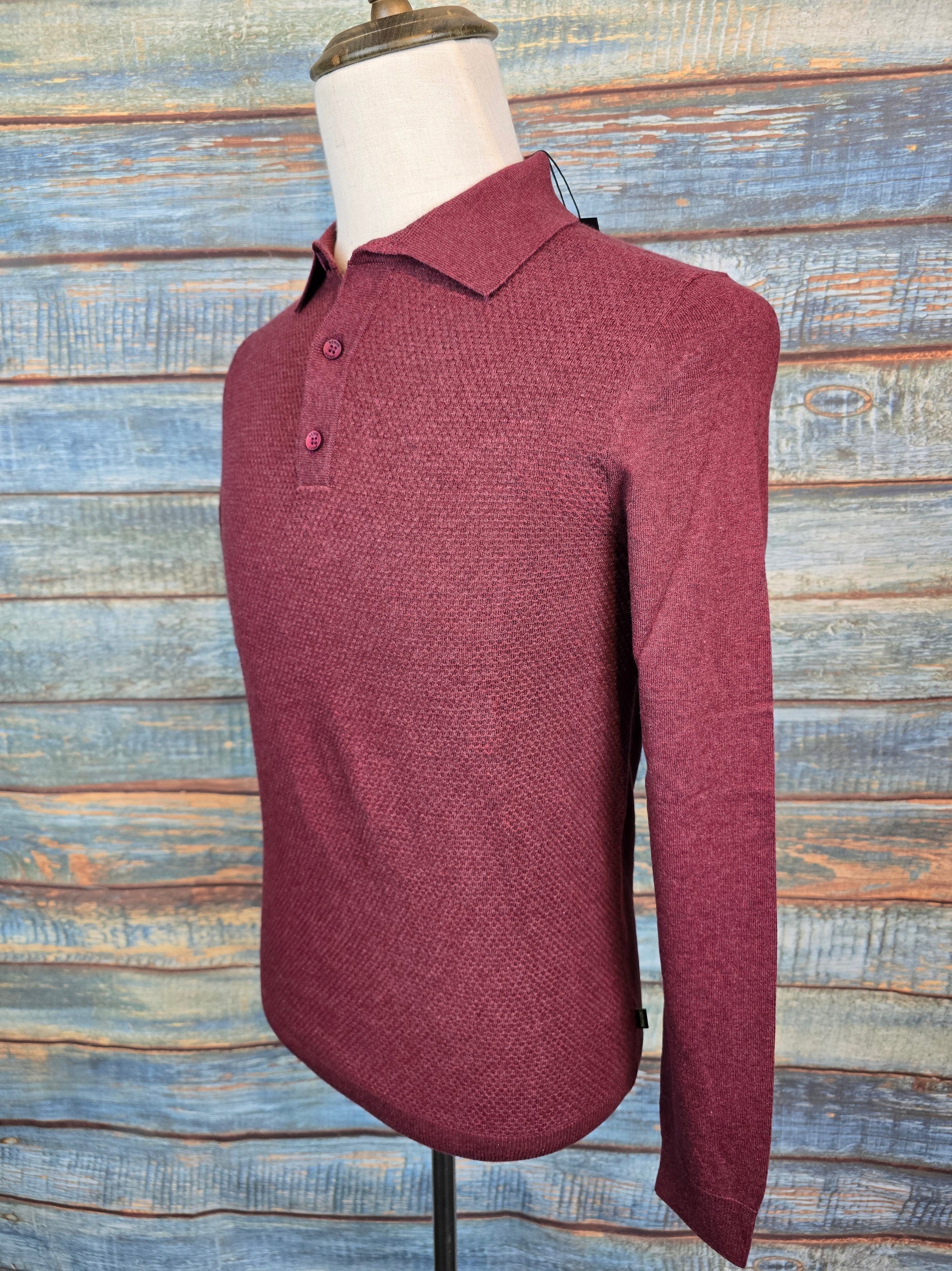 Remus Uomo Long Sleeve Knitted Cotton Polo Shirt