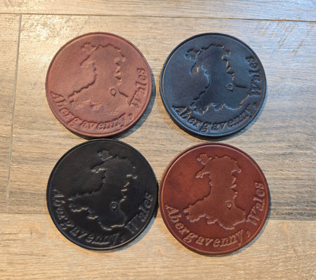 Retreat Clothing Abergavenny, Wales Leather set of Four coasters