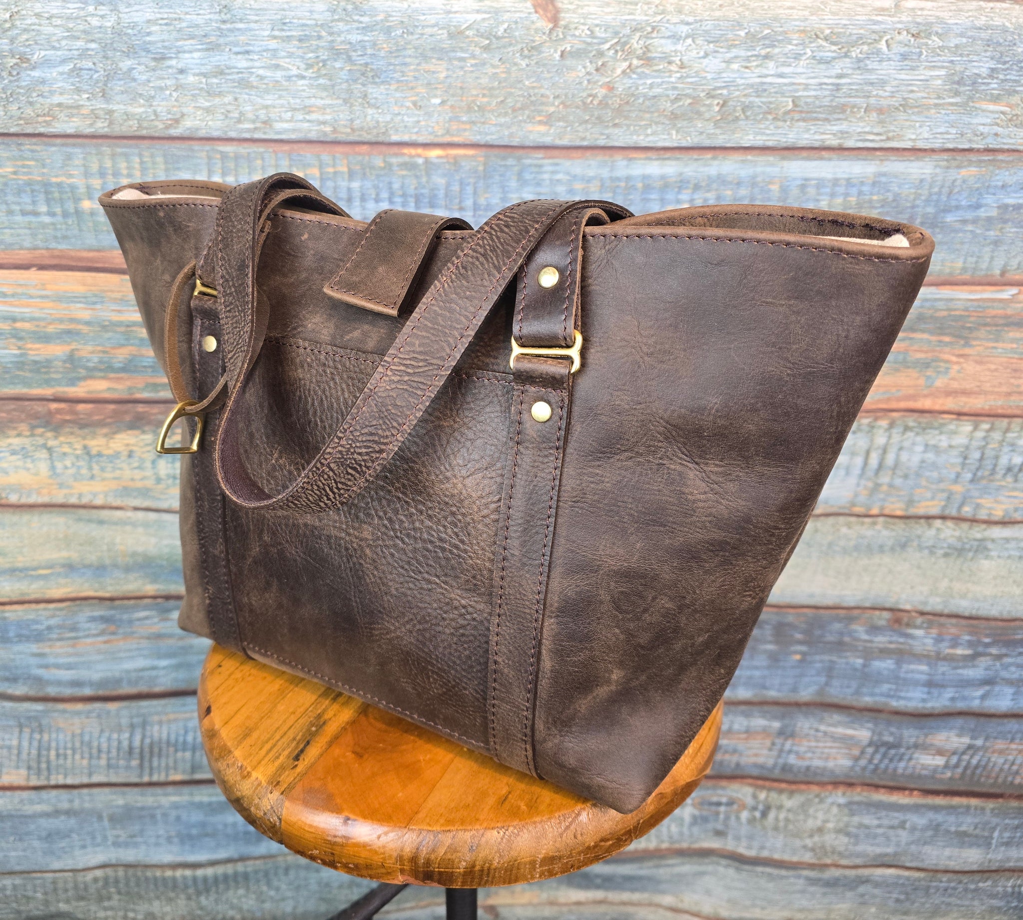 Retreat Clothing Handmade Dark brown Leather Tote Bag