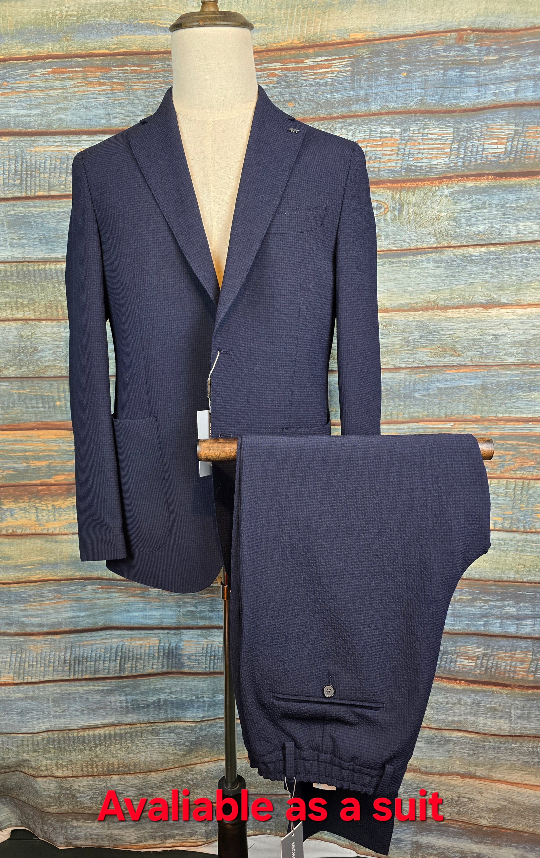 MICHAEL KORS Navy Slim-Fit Seersucker Blazer