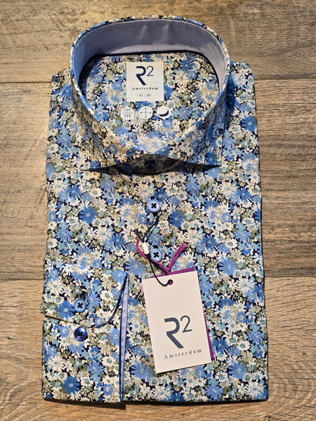 R2 Amsterdam Blue/Green Summer Floral Liberty Print Shirt