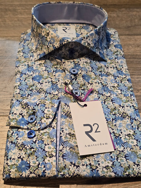 R2 Amsterdam Blue/Green Summer Floral Liberty Print Shirt