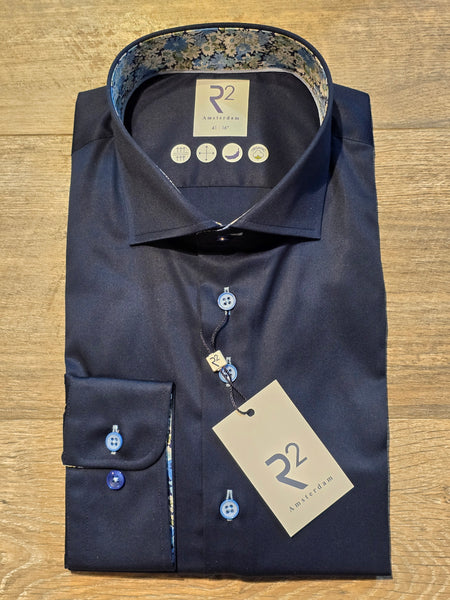 R2 - Amsterdam Navy Poplin Summer shirt with liberty trims
