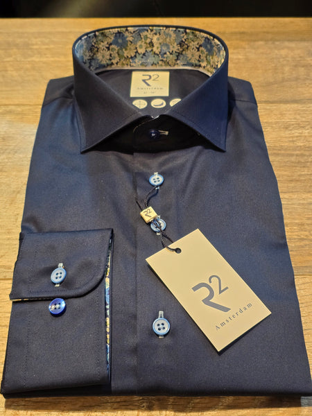 R2 - Amsterdam Navy Poplin Summer shirt with liberty trims