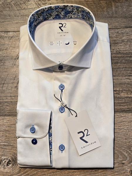 R2 - Amsterdam White Poplin Summer shirt with liberty trims
