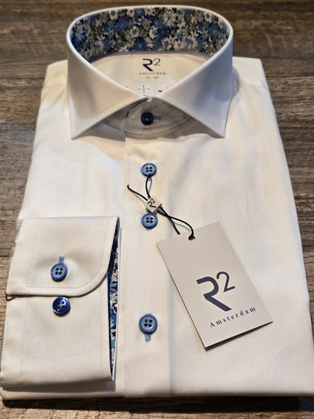 R2 - Amsterdam White Poplin Summer shirt with liberty trims
