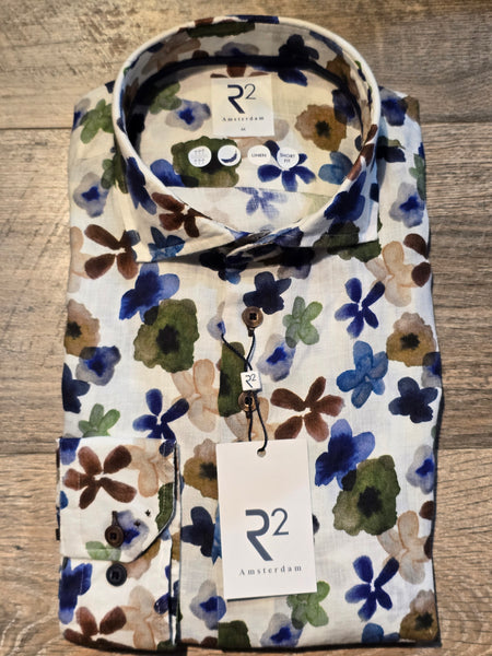 R2 - Amsterdam Long Sleeve Linen Flower Print Shirt