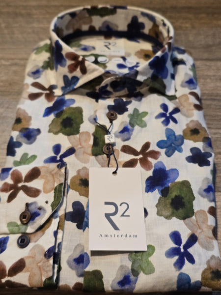 R2 - Amsterdam Long Sleeve Linen Flower Print Shirt