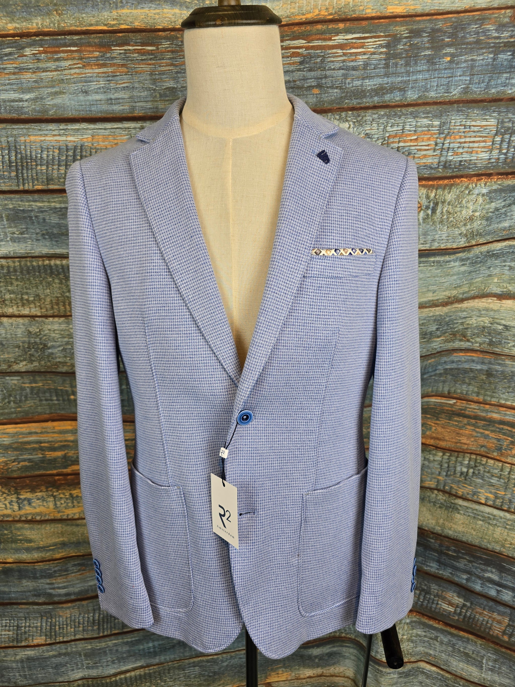 R2 Amsterdam Jersey Stretch Light Blue houndstooth Jacket