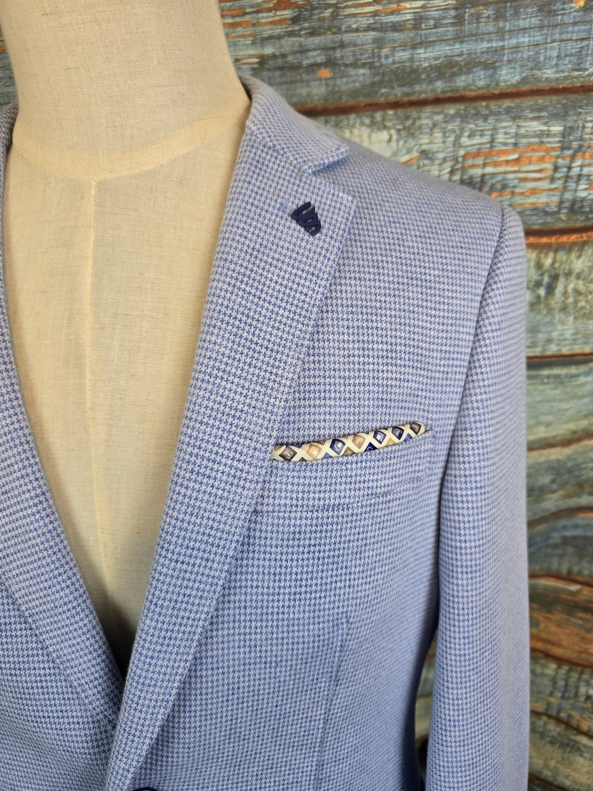 R2 Amsterdam Jersey Stretch Light Blue houndstooth Jacket