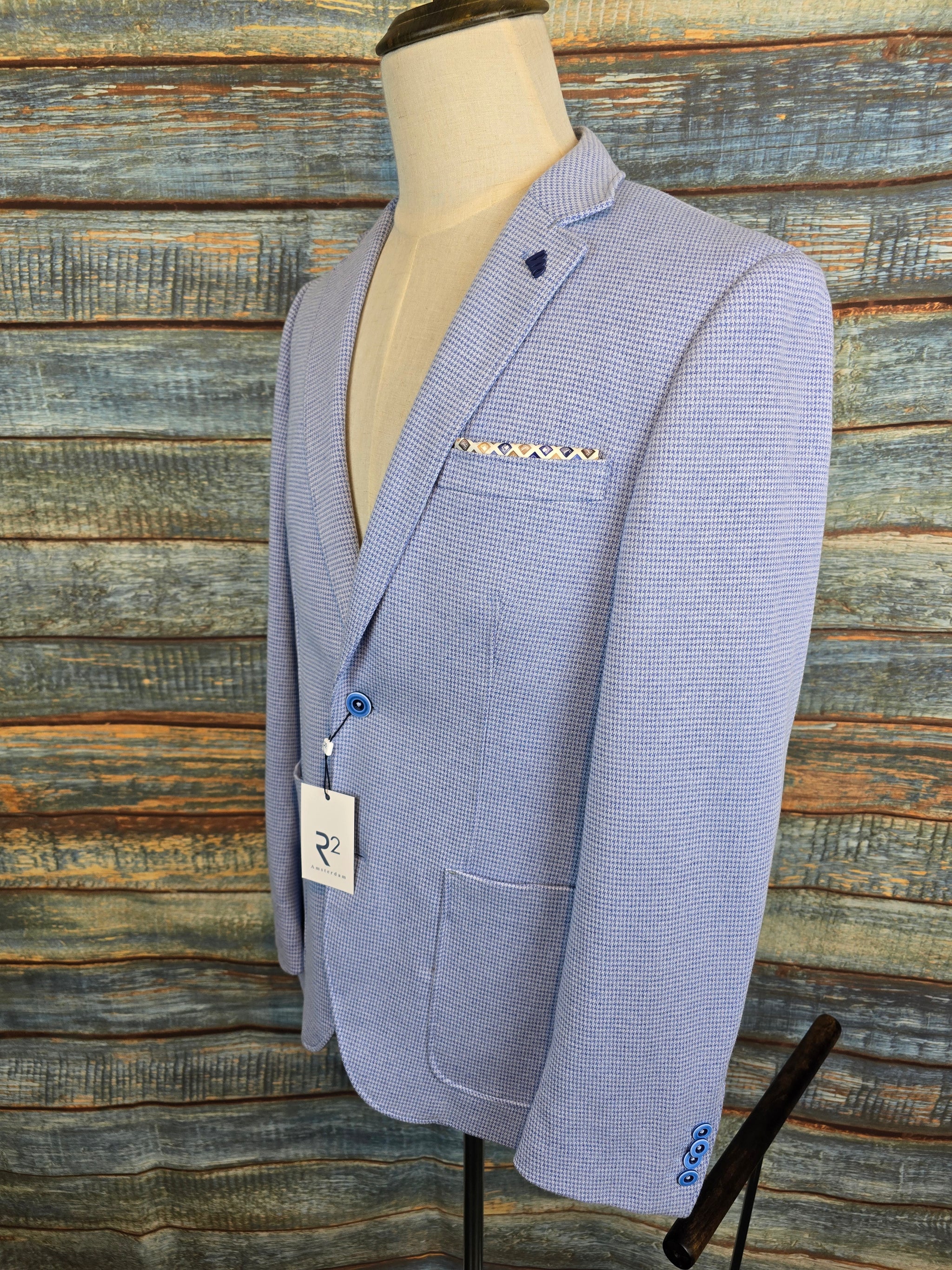 R2 Amsterdam Jersey Stretch Light Blue houndstooth Jacket