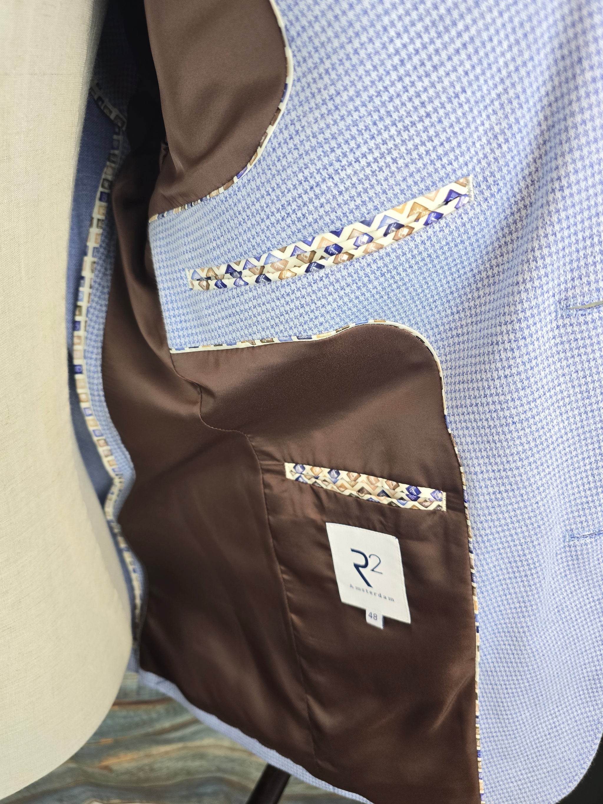 R2 Amsterdam Jersey Stretch Light Blue houndstooth Jacket