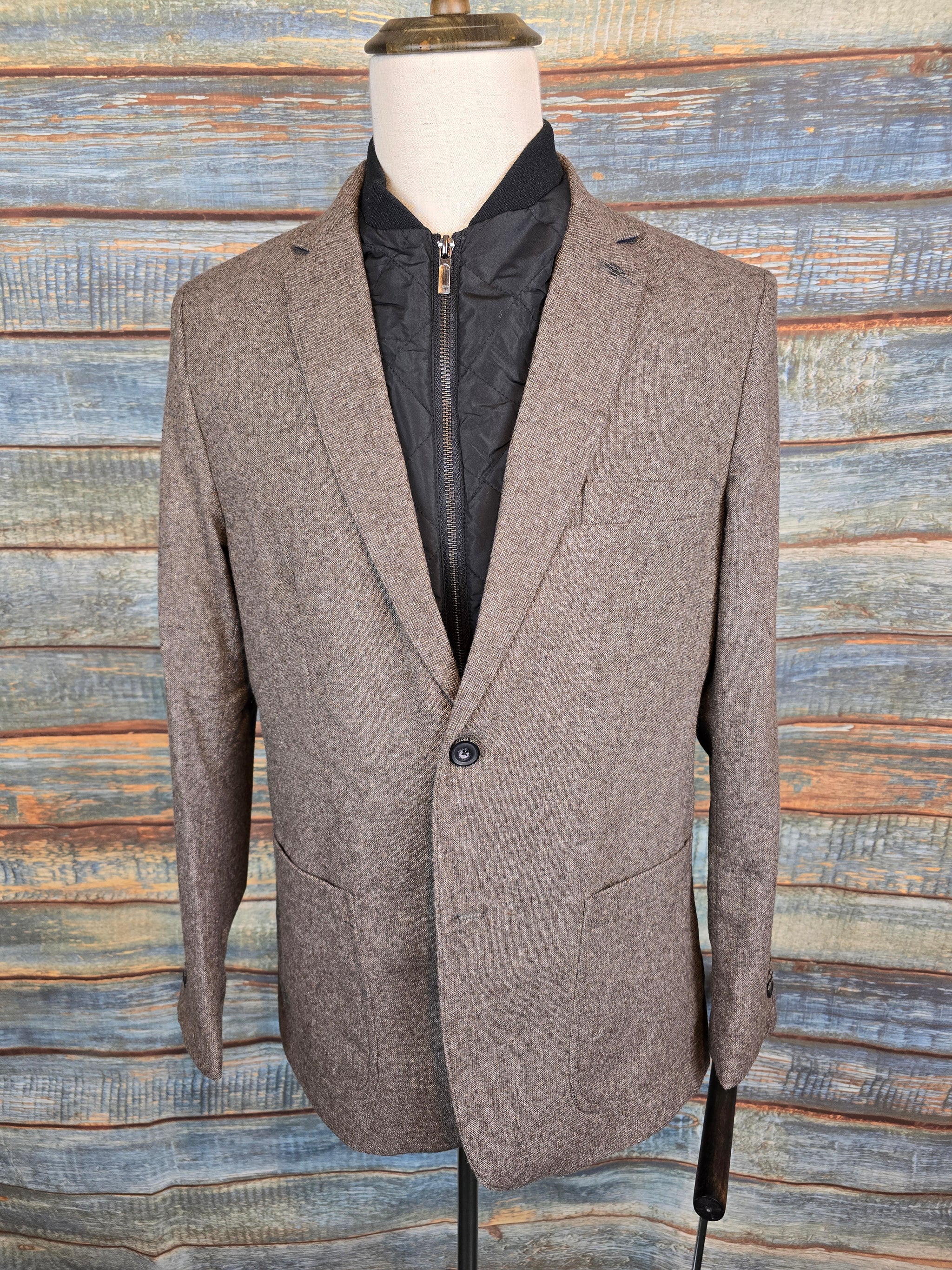 FYNCH-HATTON Brown Tweed Blazer with Removable Trim