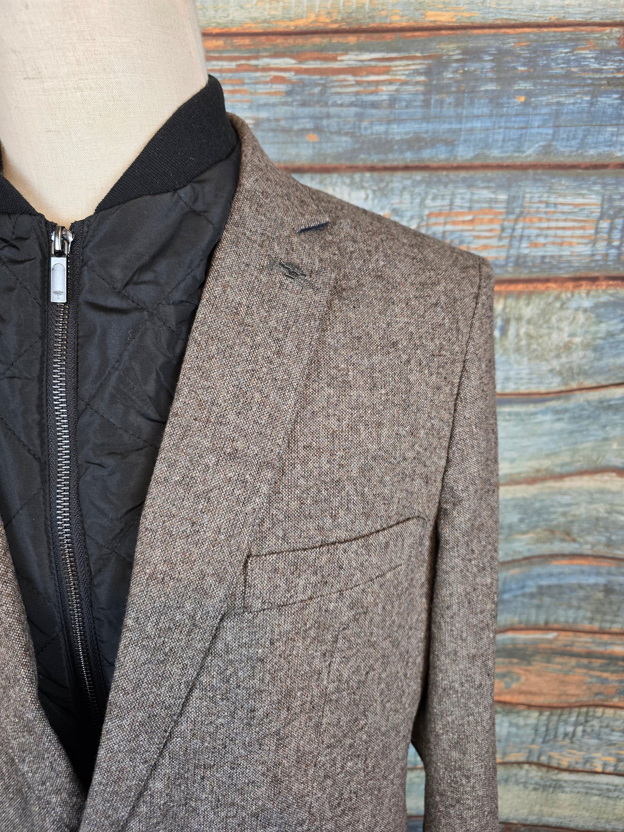 FYNCH-HATTON Brown Tweed Blazer with Removable Trim