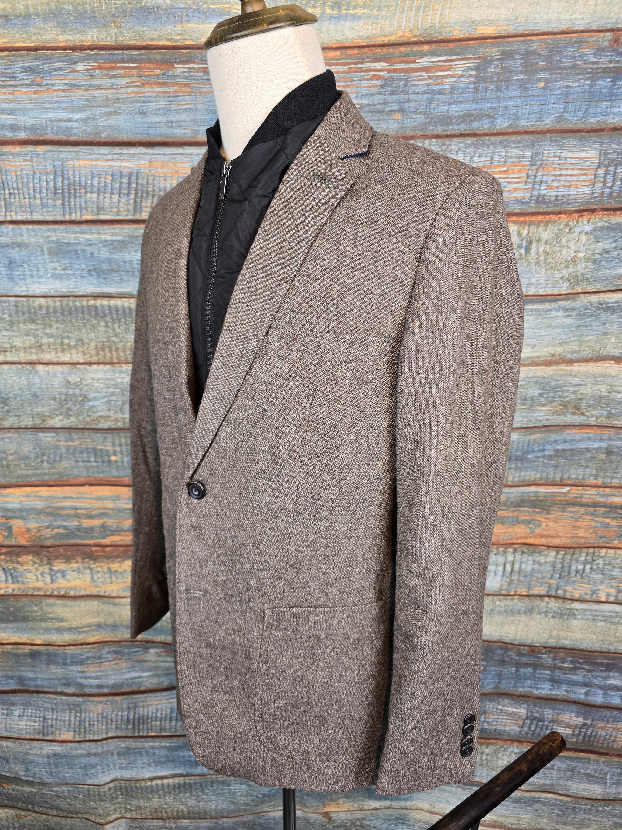 FYNCH-HATTON Brown Tweed Blazer with Removable Trim