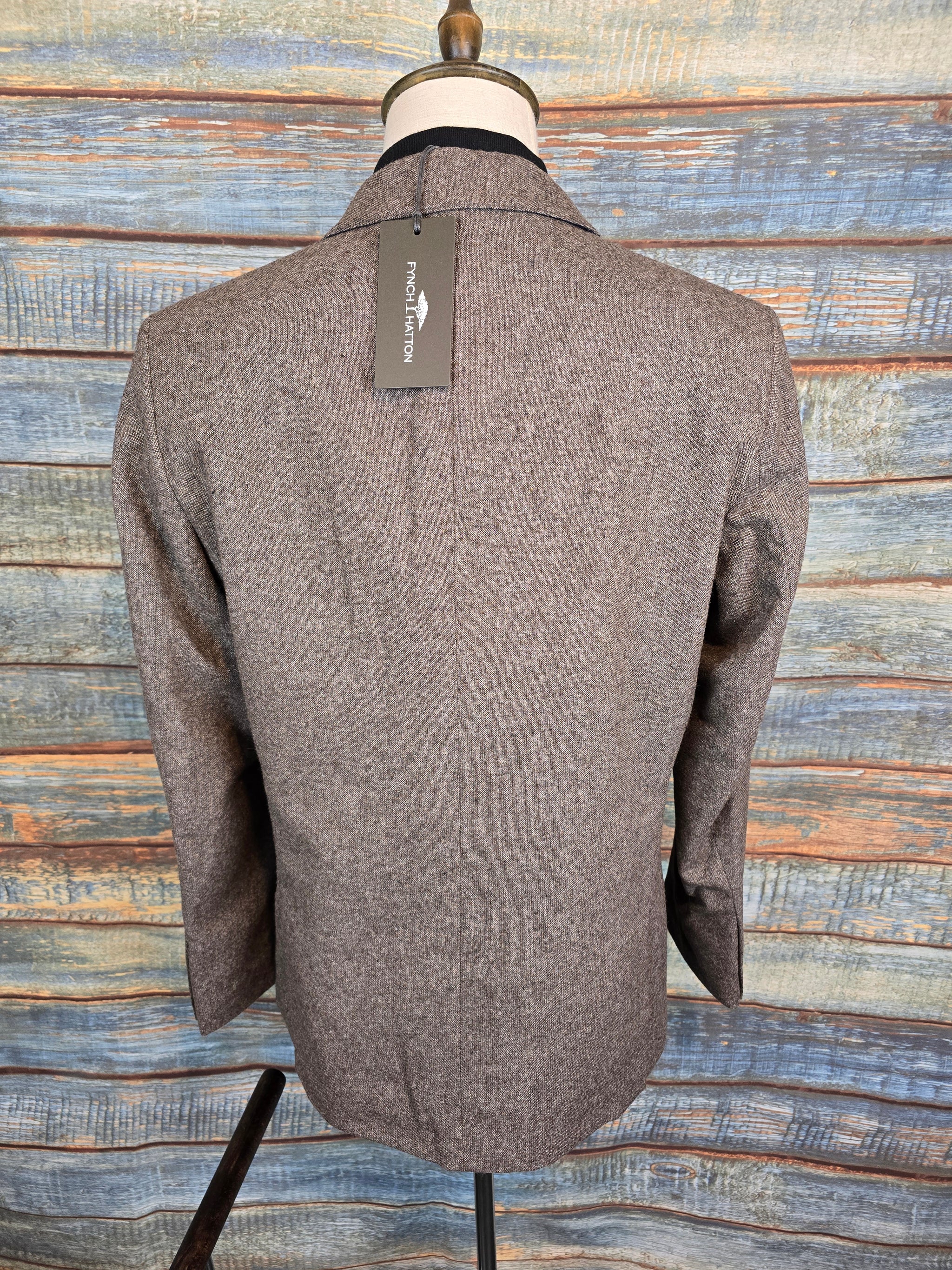 FYNCH-HATTON Brown Tweed Blazer with Removable Trim