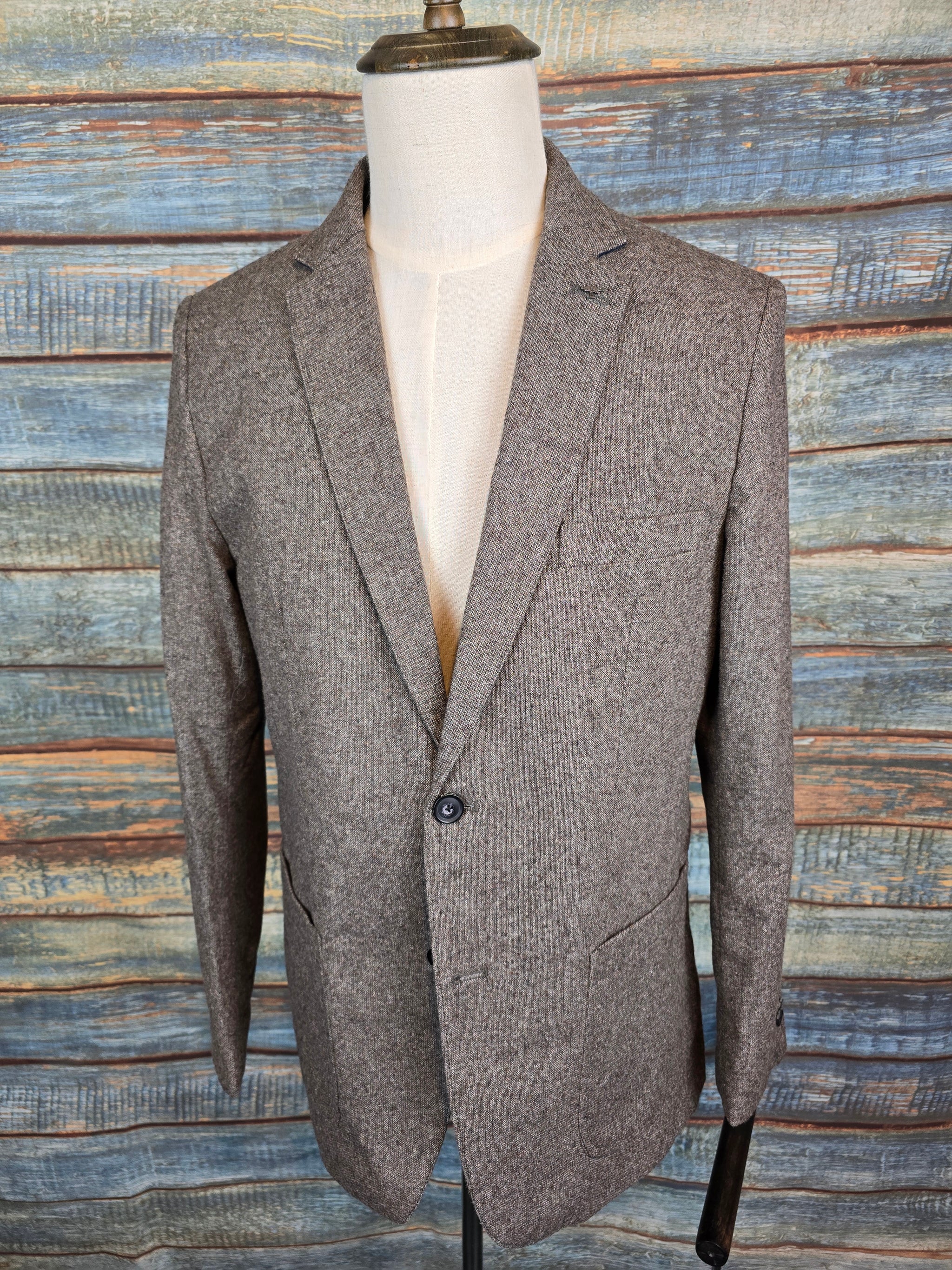 FYNCH-HATTON Brown Tweed Blazer with Removable Trim