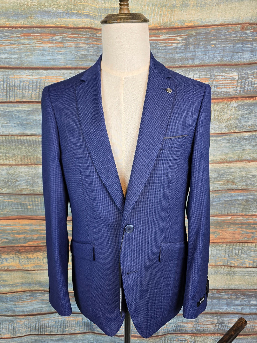 Remus Uomo Navy Slim Fit Checked Stretch Suit