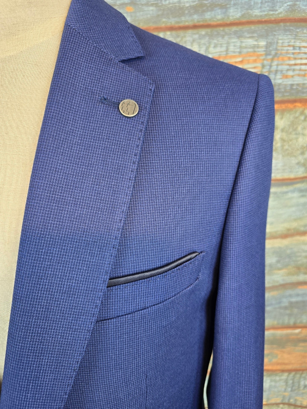 Remus Uomo Navy Slim Fit Checked Stretch Suit