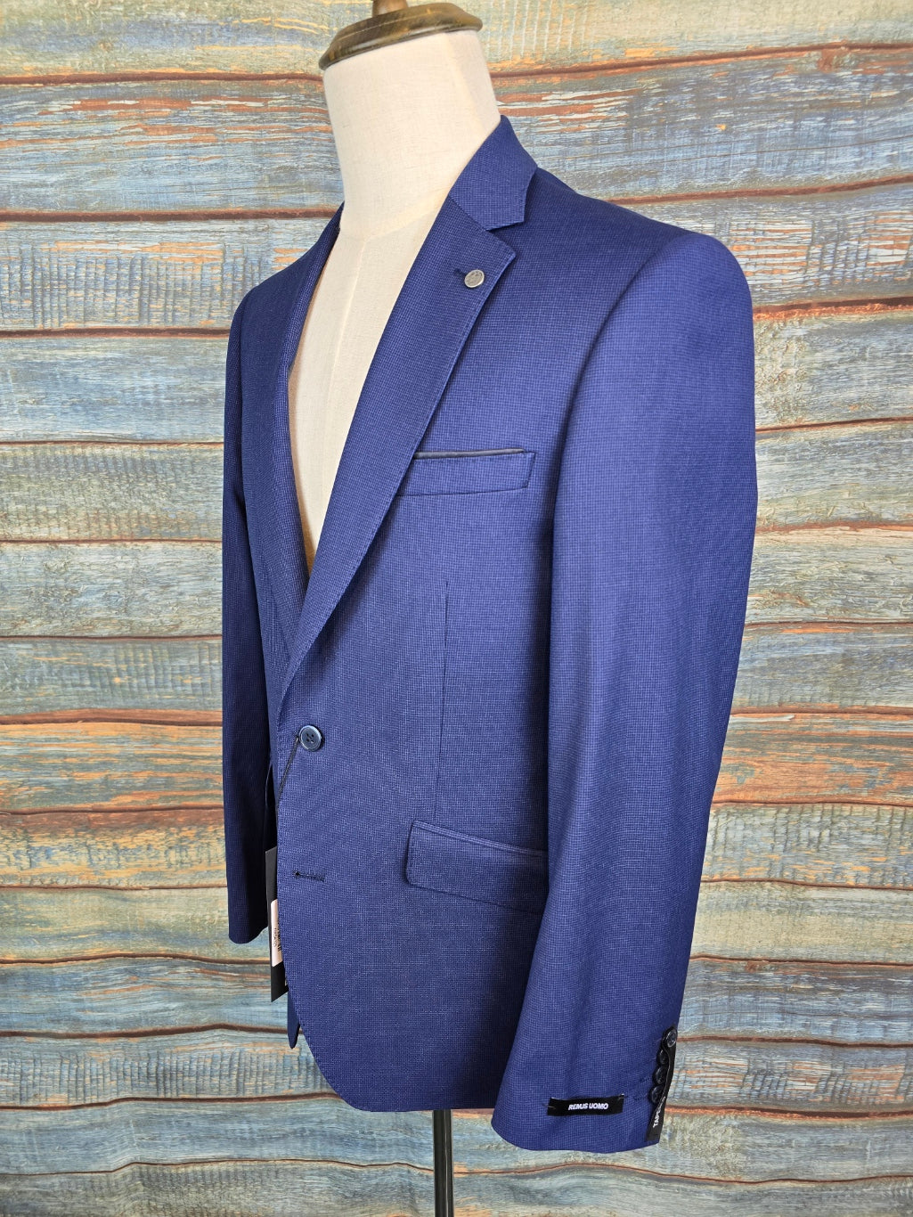 Remus Uomo Navy Slim Fit Checked Stretch Suit