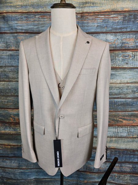 Remus Uomo Stone Tapered Fit 3 Piece Stretch Suit