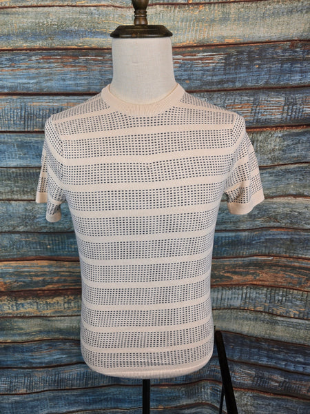 Remus Uomo Slim Fit Jacquard Tee – Ecru &amp; Navy