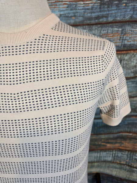 Remus Uomo Slim Fit Jacquard Tee – Ecru &amp; Navy