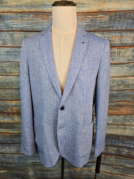 FYNCH-HATTON Light Blue Linen Blend Herringbone Jacket