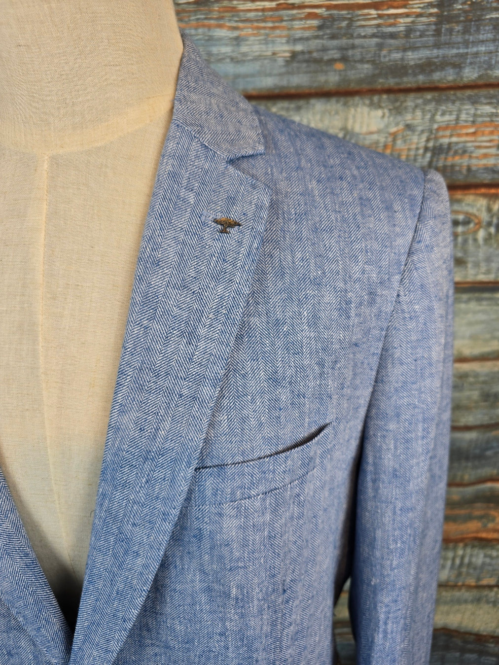 FYNCH-HATTON Light Blue Linen Blend Herringbone Jacket
